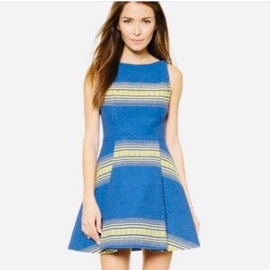 Alice + Olivia Blue and Yellow Patterned Mini Dress
